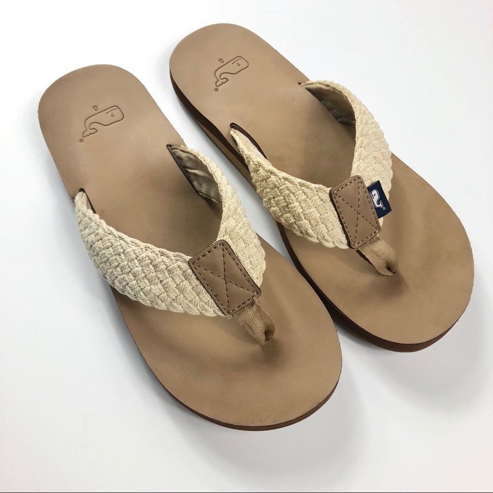 Vineyard Vines Leather Flip-Flop w/Washed Webbing